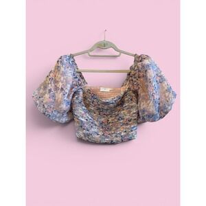 Pretty Astr The Label Wms Puffed Sleeve Smocked/Ruched Pastel Crop Top/Blouse XS
